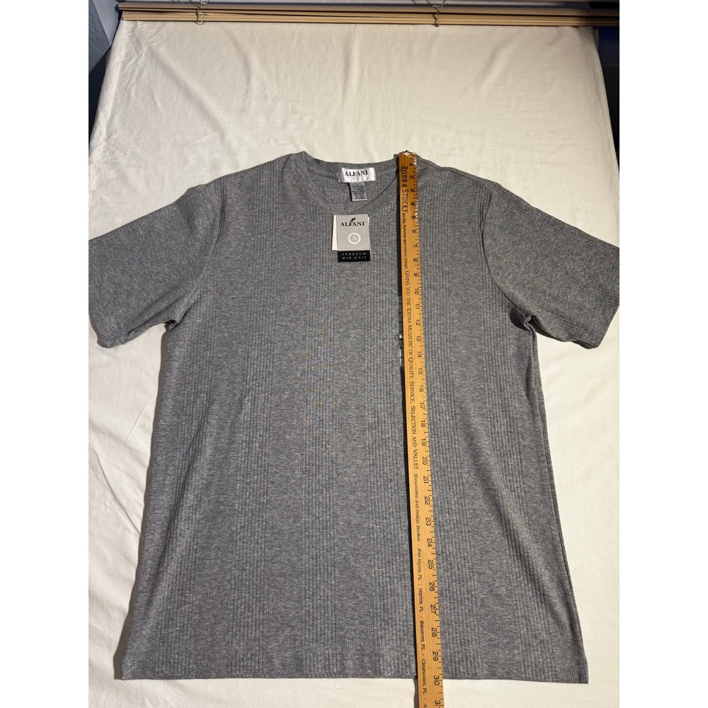 Alfani Mens Large Gray Stretch Rib Knit V-Neck T-Shirt Short Sleeve New